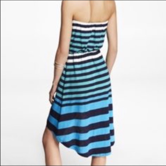 Express Striped Strapless Rainbow Colorful Ombré high low Midi Dress Medium M - Picture 8 of 8